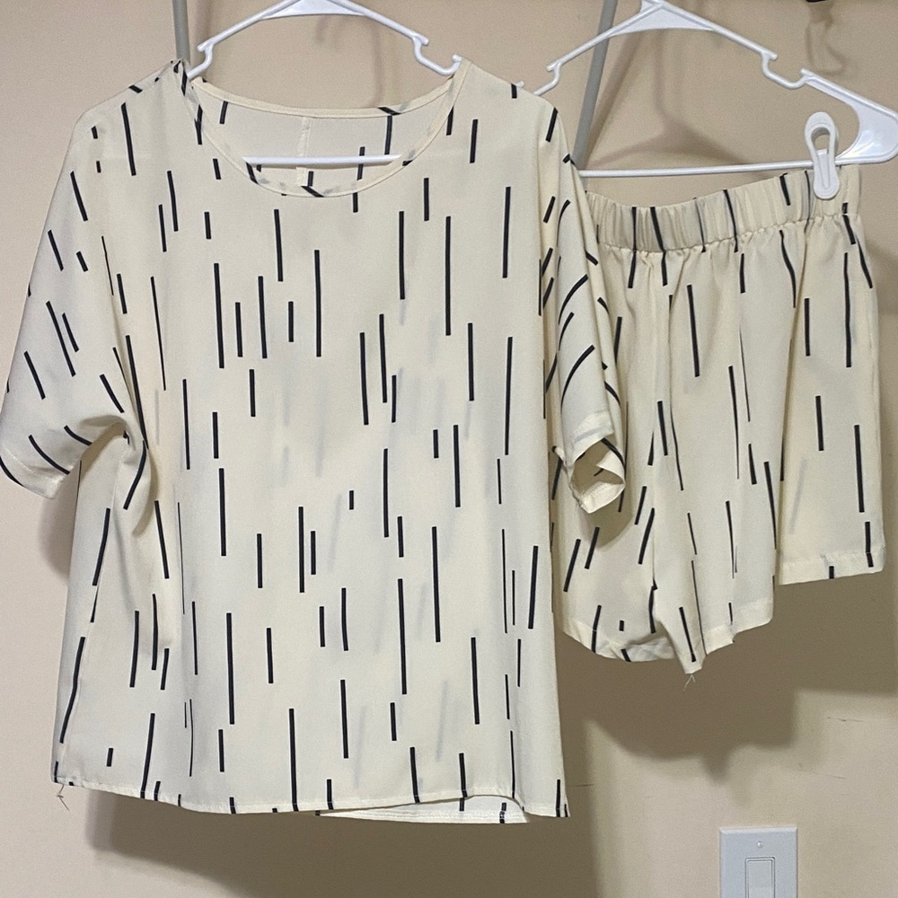 Cream and Black Patterned Two-Piece Set